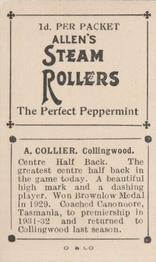 1934 Allen's VFL Footballers #29 Albert Collier Back